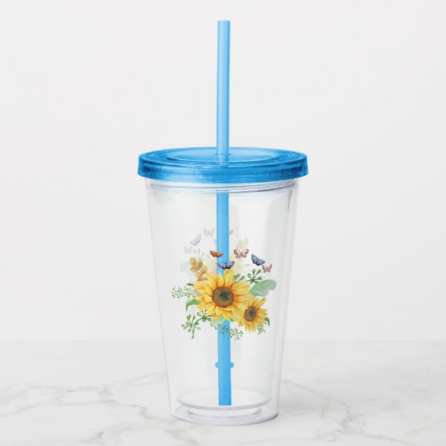 Sonnenblumenfeder Acryltrinkbecher (Vorderseite)