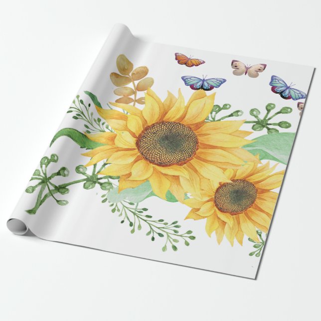 Sonnenblumenfeder Geschenkpapier (Ungerollt)