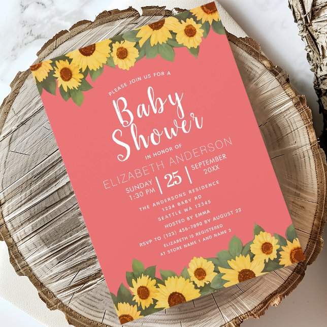 Sonnenblumenfeder-Girl's Baby-Dusche Einladung (Von Creator hochgeladen)