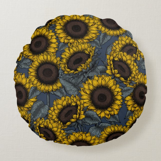 Sonnenblumenfeld 2 rundes kissen (Vorderseite)