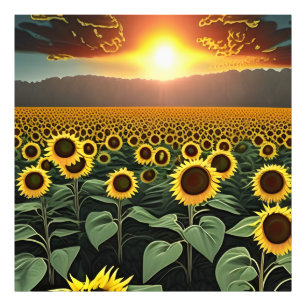 Sonnenblumenfeld bei Sonnenuntergang Fotodruck