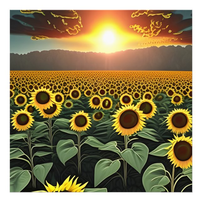 Sonnenblumenfeld bei Sonnenuntergang Fotodruck (Vorne)