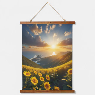 Sonnenblumenfeld Blauer Himmel Sonnenlicht Ozean s Wandteppich Mit Holzrahmen