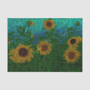 Sonnenblumenfeld Gelb Türkis Grün Blau Vintage Kun Seidenpapier