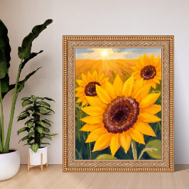 Sonnenblumenfeld | Gelbe Blumenaquarellmalerei Poster