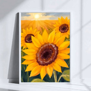 Sonnenblumenfeld   Gelbe Blumenaquarellmalerei Poster
