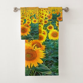 Sonnenblumenfeld Goldener Sonnenaufgang Badhandtuch Set