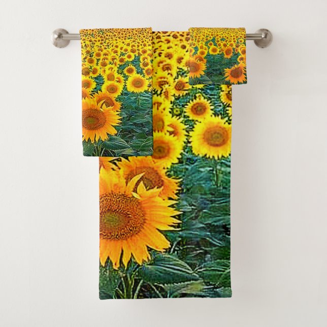 Sonnenblumenfeld Goldener Sonnenaufgang Badhandtuch Set (Insitu)