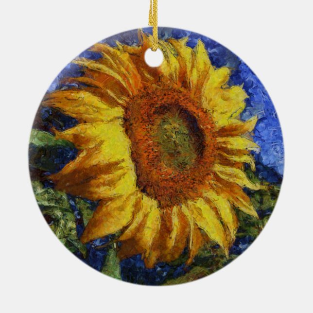 Sonnenblumenfeld im farbenfrohen künstlerischen St Keramik Ornament (Hinten)