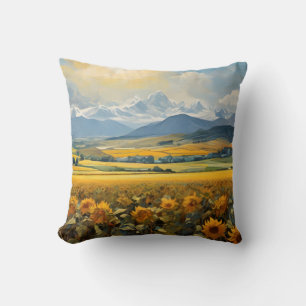Sonnenblumenfeld mit Berglandschaft Kissen