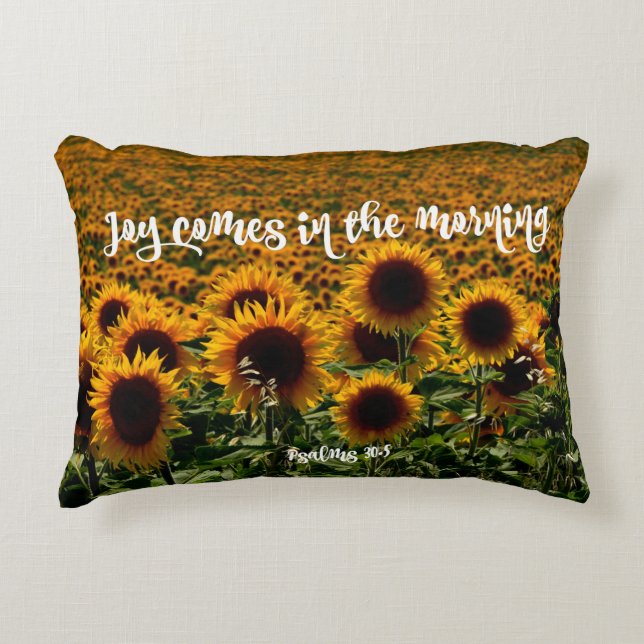 Sonnenblumenfeld mit Joy Bible Verse Zierkissen (Vorderseite)