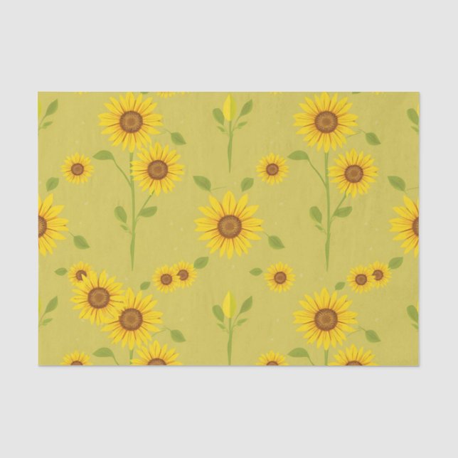 Sonnenblumenfeld-Muster Rustikal Olivgrün  Seidenpapier (Vorderseite)