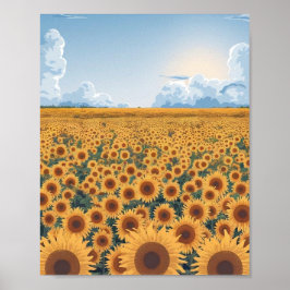 Sonnenblumenfeld-Poster - Minimalistischer Flachbi Poster