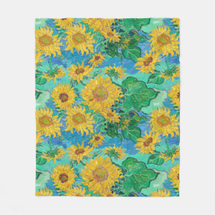Sonnenblumenfeld Rot Orange Gelb Blau Van Gogh Fleecedecke