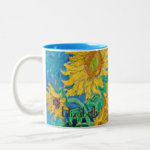 Sonnenblumenfeld Rot Orange Gelb Blau Van Gogh Zweifarbige Tasse