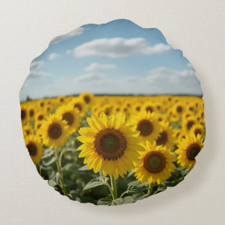 Sonnenblumenfeld Rundes Kissen
