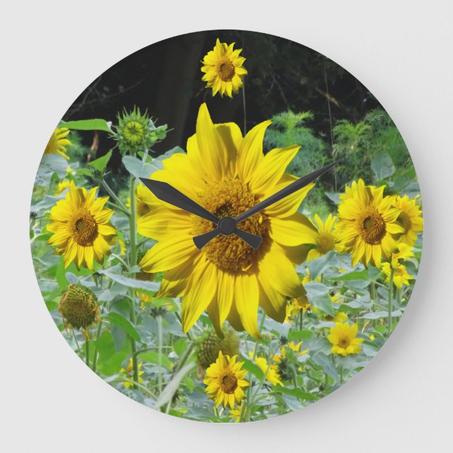 Sonnenblumenfeld- und Sonnenblumenwall-Uhr Große Wanduhr (Vorderseite)