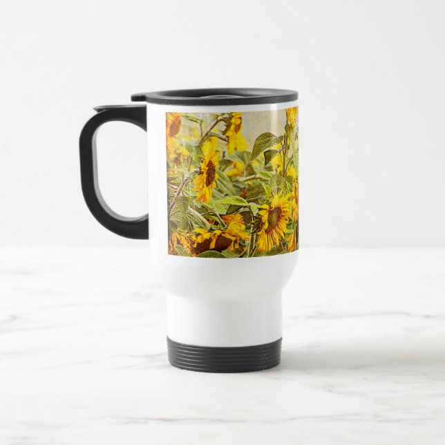 Sonnenblumenfeld Vintag Antike Gelbe Blume Reisebecher (Links)