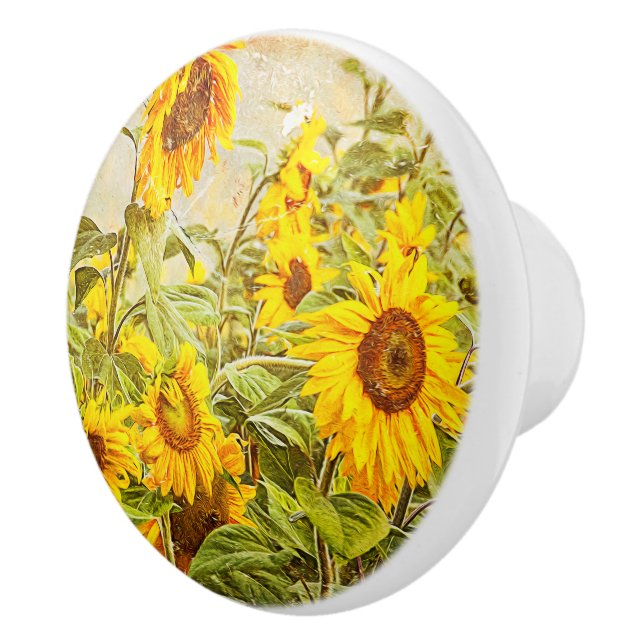 Sonnenblumenfeld Vintag Gelb Grün Keramikknauf (Rechts)