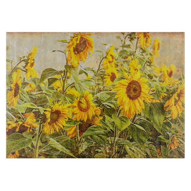 Sonnenblumenfeld Vintag Gelbes Land Rustikal Schneidebrett (Vorderseite)