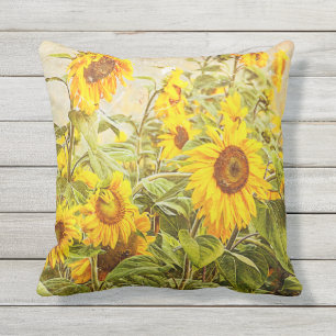 Sonnenblumenfeld Vintag Gelbgrün Kissen