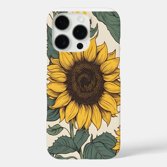 Sonnenblumenfelder: Ein lebendiges Blumenmuster iPhone 16 Pro Hülle (Rückseite)