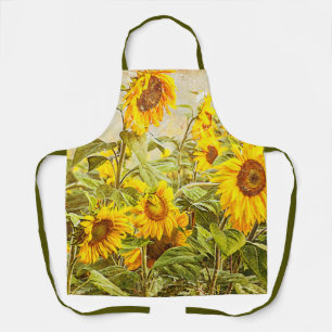 Sonnenblumenfelder Gelbes Grün Vintage Kunst Schürze