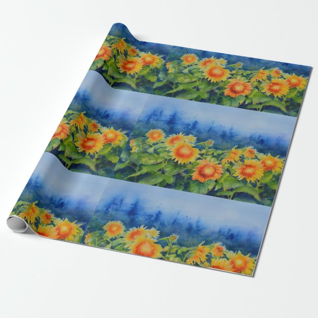 Sonnenblumenfelder - Nebel am Morgen Geschenkpapier (Ungerollt)