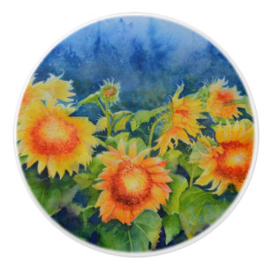 Sonnenblumenfelder orange-gelbe Blumenfelder Keramikknauf