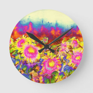 Sonnenblumenfelder Runde Wanduhr