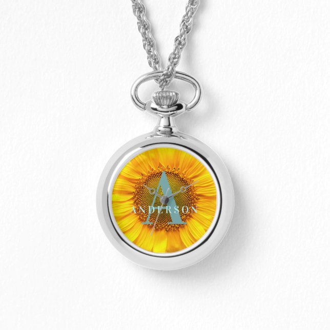Sonnenblumenfotografie Monogramm und Name Moderne Armbanduhr (Vorderseite)