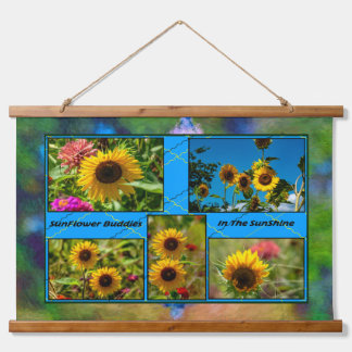 Sonnenblumenfreunde im Sonnenschein Wandteppich Mit Holzrahmen