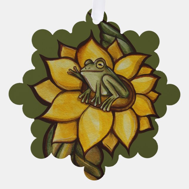 Sonnenblumenfrosch Blume Ornament Karte (Vorderseite)
