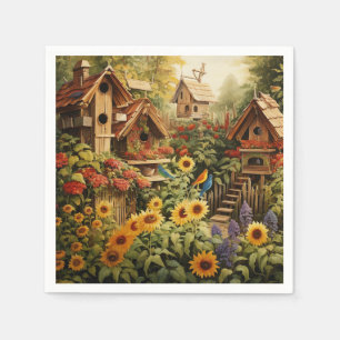 Sonnenblumengarten 13 Vogelhäuser Blaue Vögel Serviette