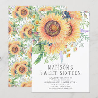 Sonnenblumengarten 16 . Geburtstag Party Einladung