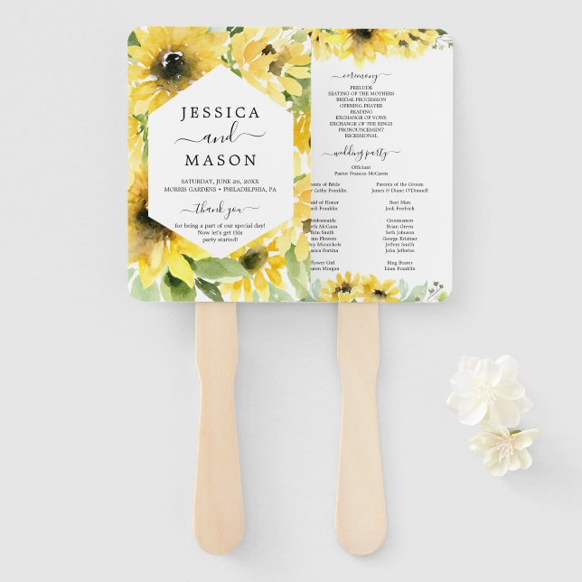 Sonnenblumengarten Hochzeitsprogramm Fächer (Vorne und Hinten)