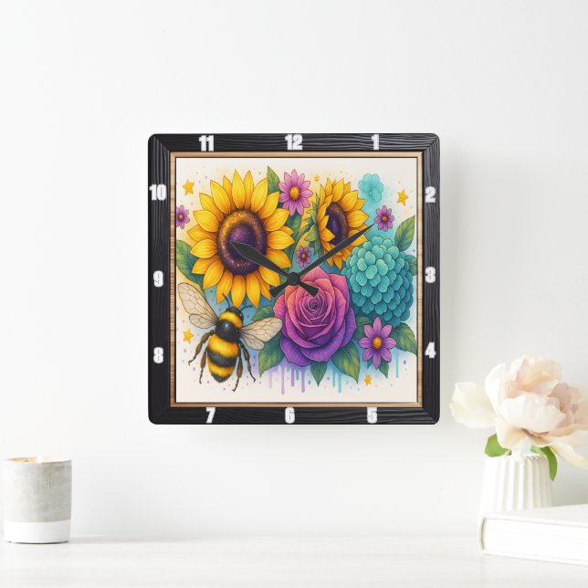 Sonnenblumengarten Quadratische Wanduhr (Zuhause)