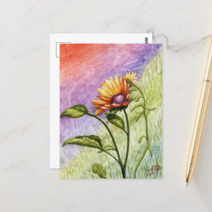 Sonnenblumengeheimnisse bei Sonnenuntergang Postka Postkarte