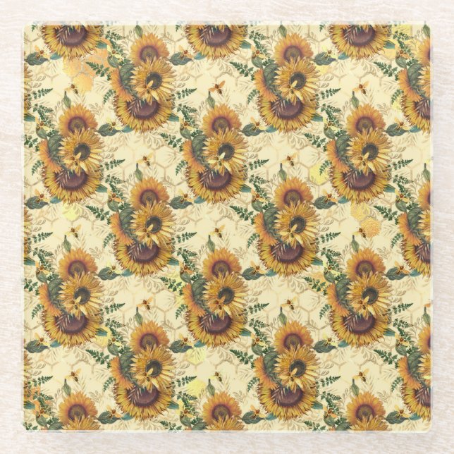 Sonnenblumengeschenke | Sonnenblumenumrundung Glasuntersetzer (Vorderseite)
