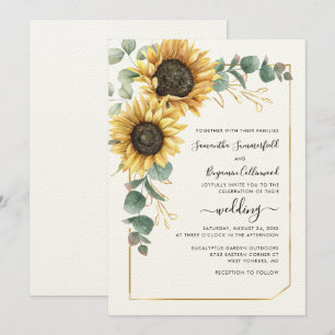 Sonnenblumengrün Botanische Geometrische Hochzeit Einladung