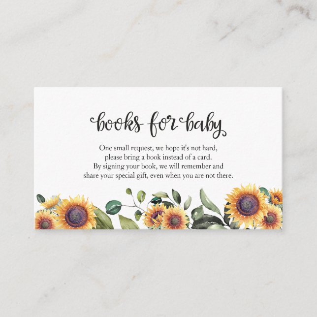 Sonnenblumengrün Herbst Babydusche Bücher für Baby Begleitkarte (Vorderseite)