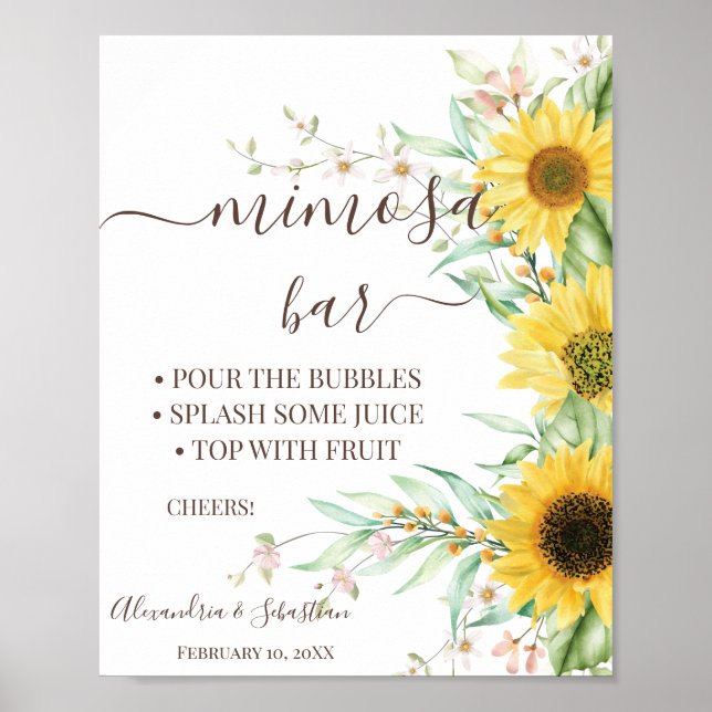 Sonnenblumengrün Mimosa Bar Brautparty Zeichen Poster (Vorne)