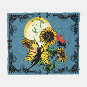 Sonnenblumenhain und Kosmische Katze Fleecedecke