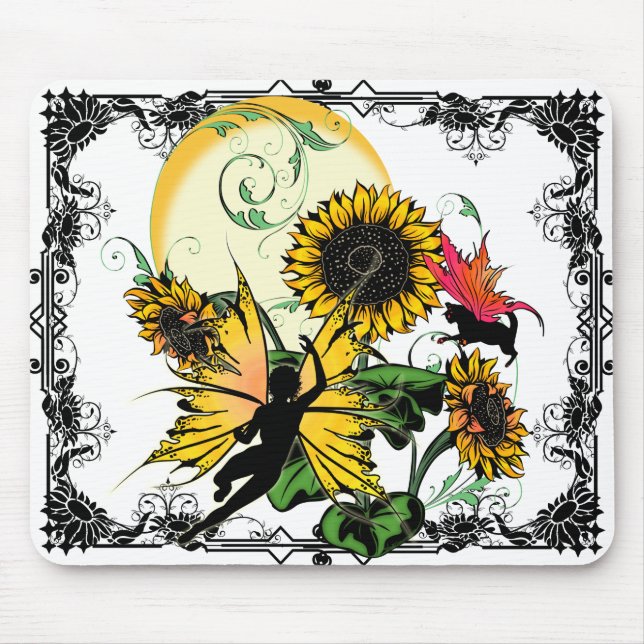 Sonnenblumenhain und Kosmische Katze Mousepad (Vorne)