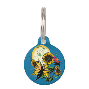 Sonnenblumenhain und Kosmische Katze Tiernamensmarke