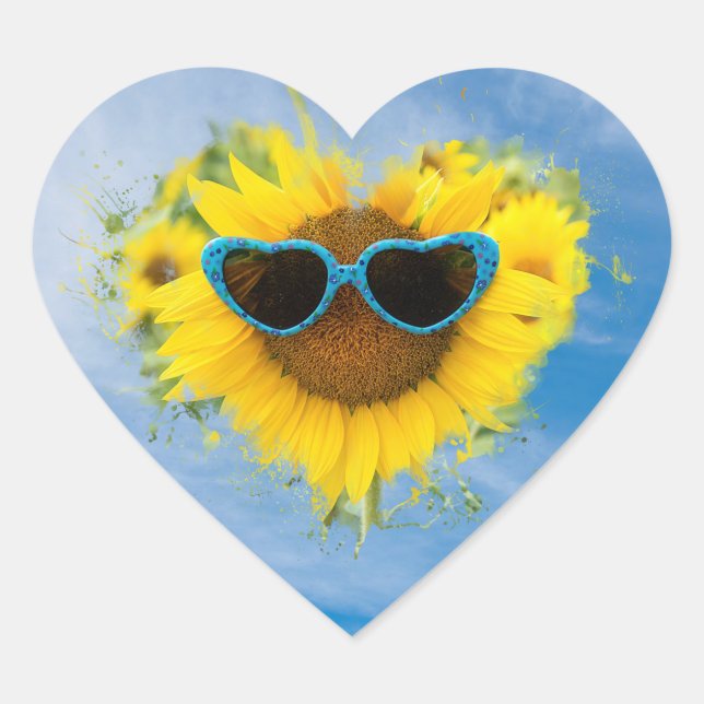 Sonnenblumenherz Abstrakt auf Sky Herz-Aufkleber (Vorderseite)