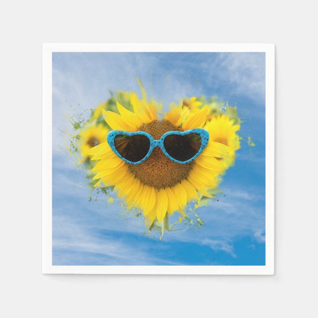 Sonnenblumenherz Abstrakt auf Sky Serviette (Vorderseite)