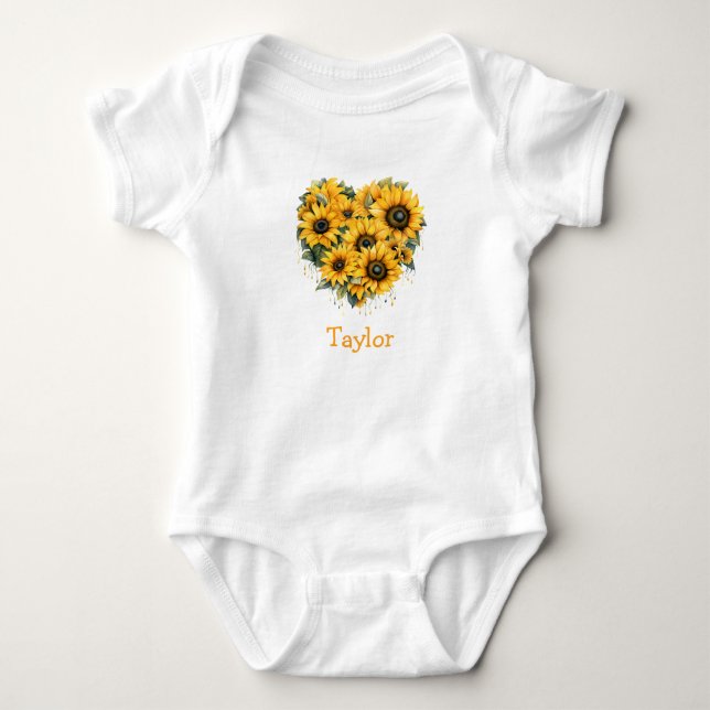 Sonnenblumenherz Baby Strampler (Vorderseite)