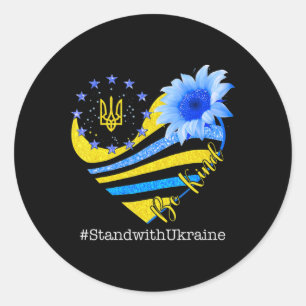 Sonnenblumenherz Ukrainische Fahne steht freundlic Runder Aufkleber