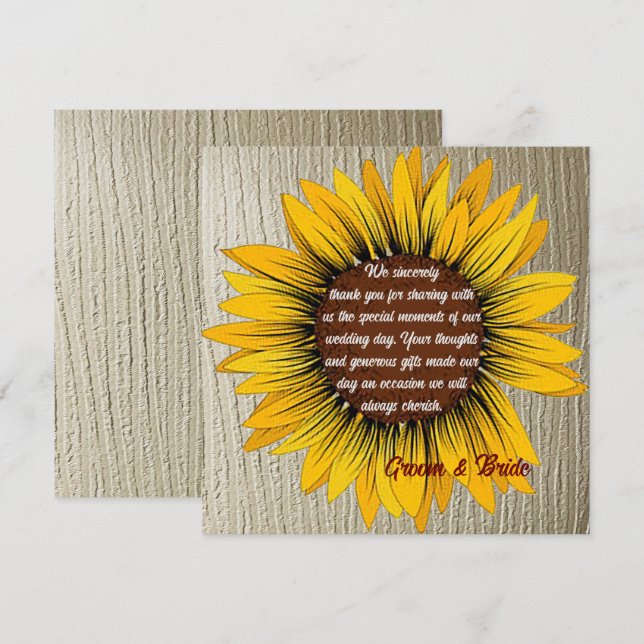 Sonnenblumenhochzeit Dankeschön-Karte Einladung (Vorne/Hinten)